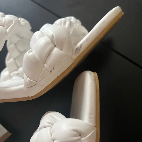 Greatonu Braided 3.35” Heels in white, cream, and tan - Picture 9 of 12